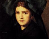 让 雅克 亨纳 : A Portrait Of A Young Girl With A Box In Her Hat